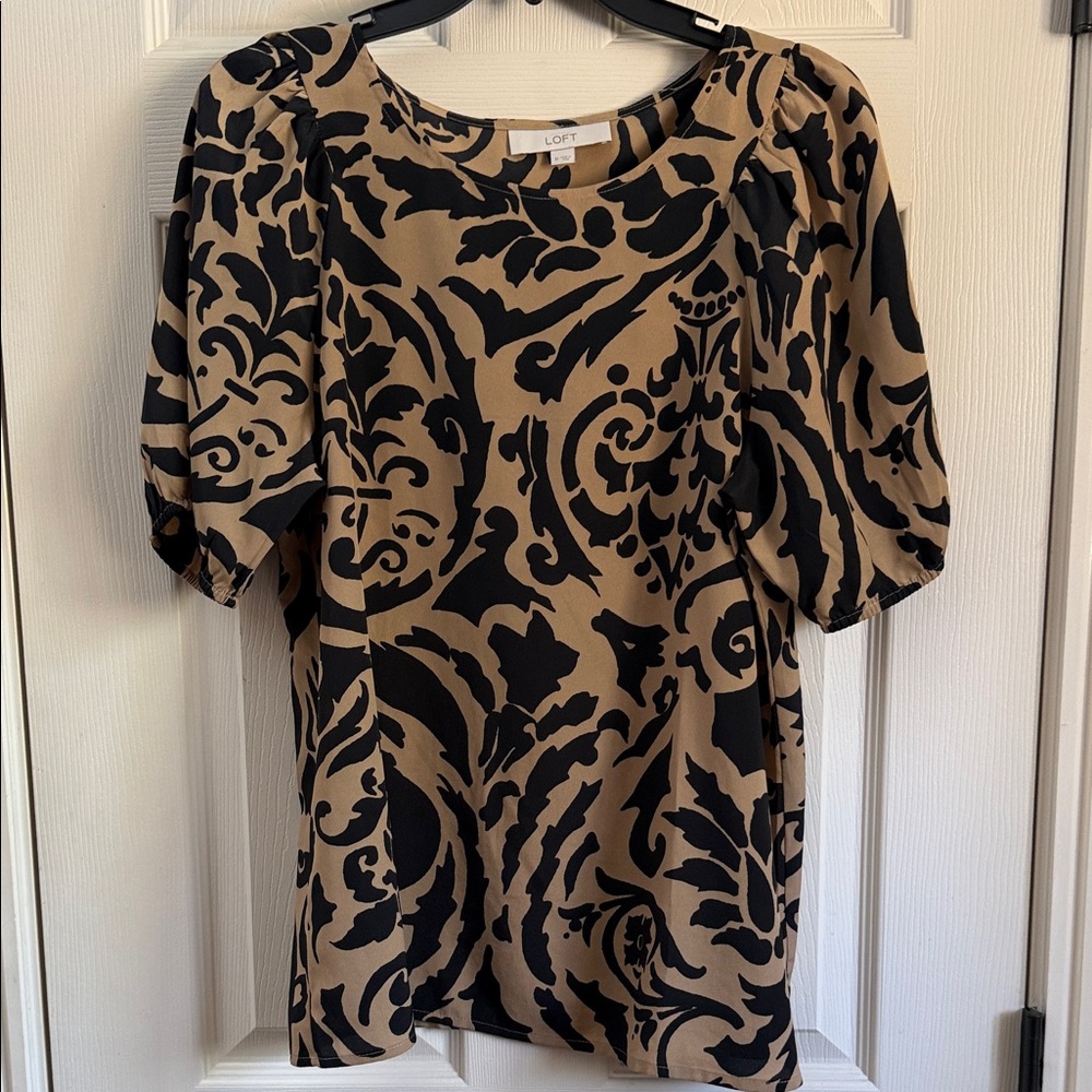 LOFT Elegant Black and Tan Blouse